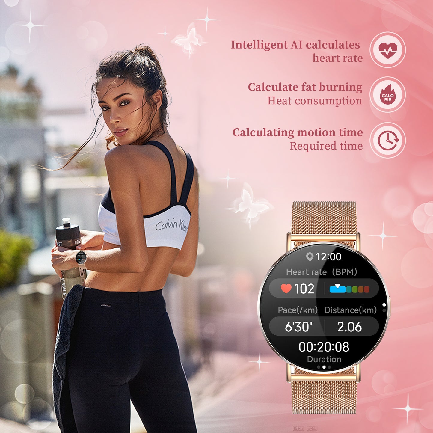 Dames Smartwatch Goud Staal - 1,32 Inch AMOLED Scherm, Ultradun Ontwerp, 3D Dynamische Interface, Fitness Tracker