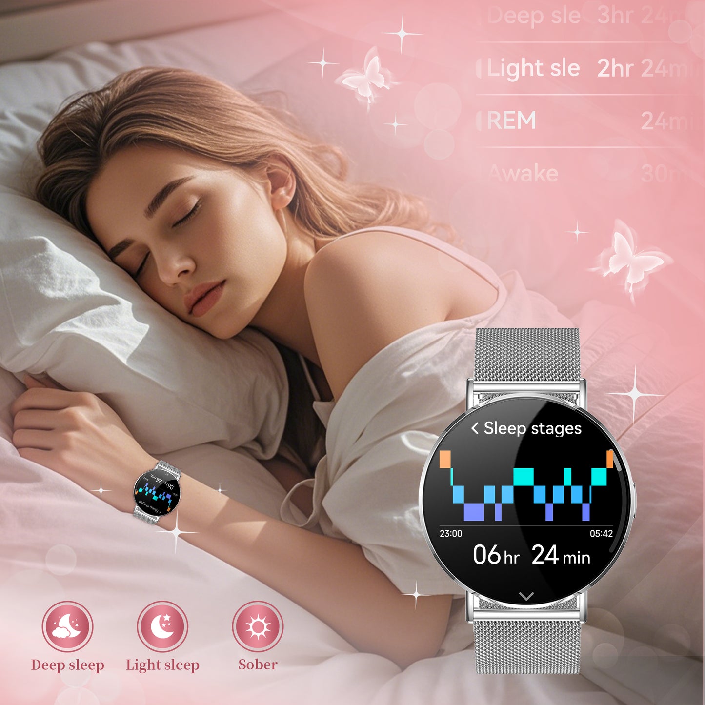 Dames Smartwatch Goud Staal - 1,32 Inch AMOLED Scherm, Ultradun Ontwerp, 3D Dynamische Interface, Fitness Tracker