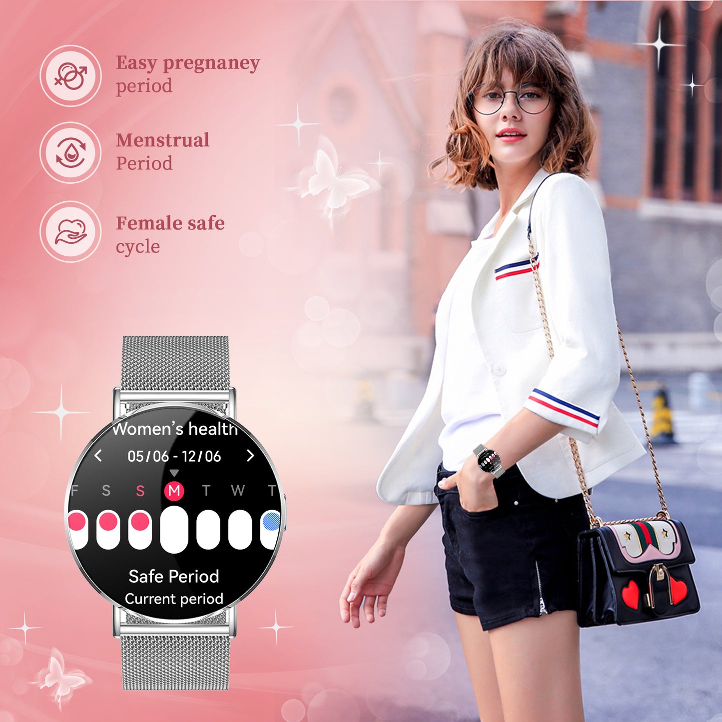 Dames Smartwatch Goud Staal - 1,32 Inch AMOLED Scherm, Ultradun Ontwerp, 3D Dynamische Interface, Fitness Tracker