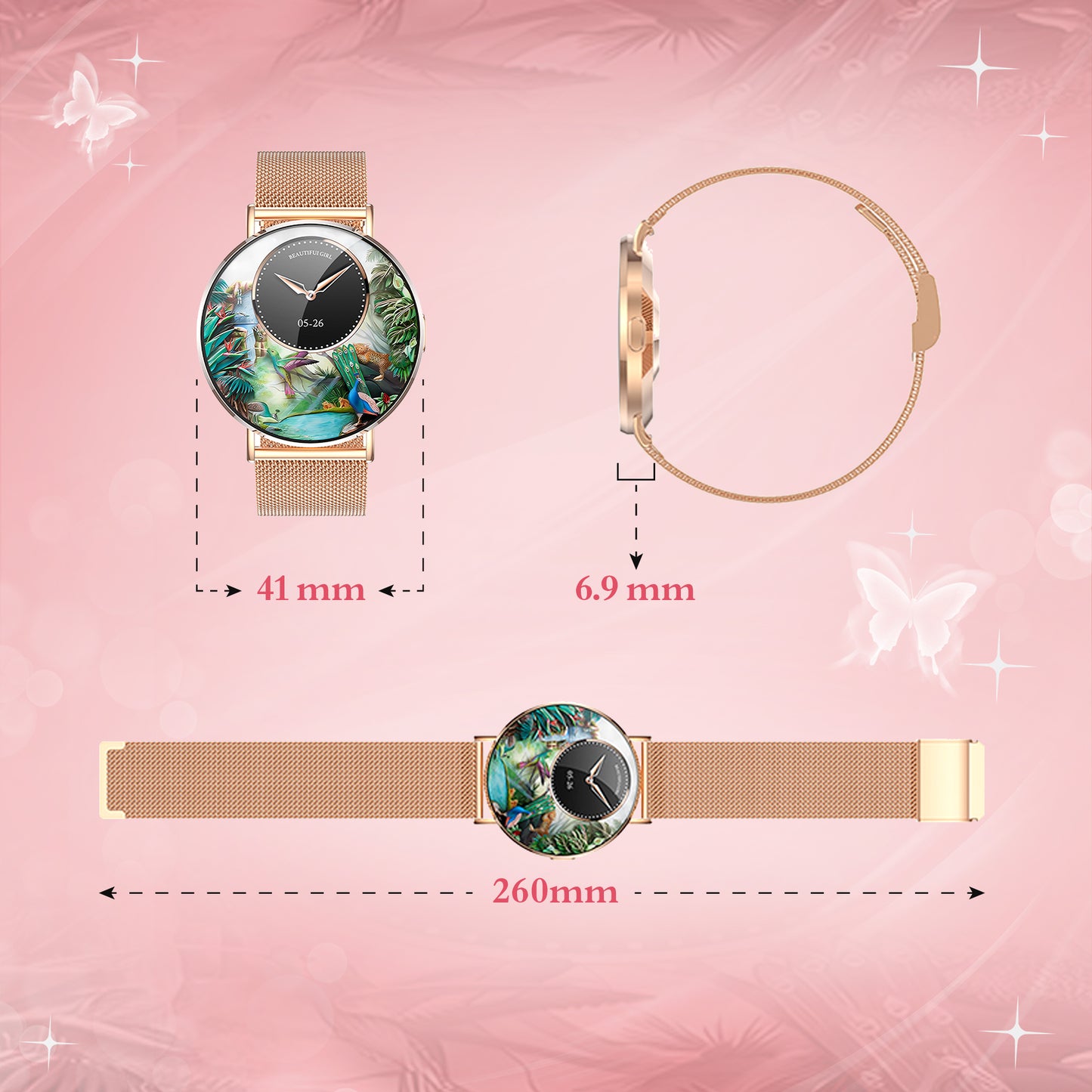 Dames Smartwatch Goud Staal - 1,32 Inch AMOLED Scherm, Ultradun Ontwerp, 3D Dynamische Interface, Fitness Tracker