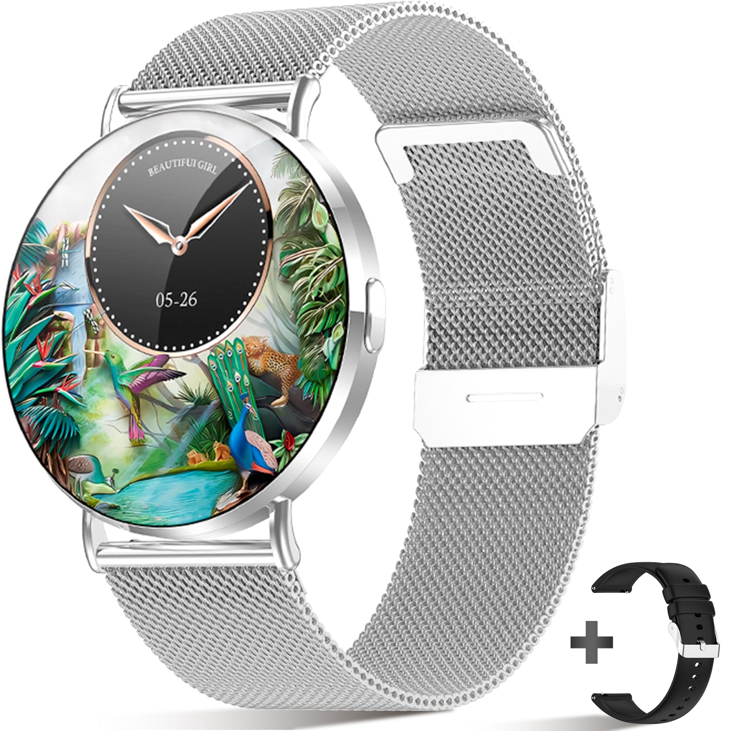 Dames Smartwatch Goud Staal - 1,32 Inch AMOLED Scherm, Ultradun Ontwerp, 3D Dynamische Interface, Fitness Tracker